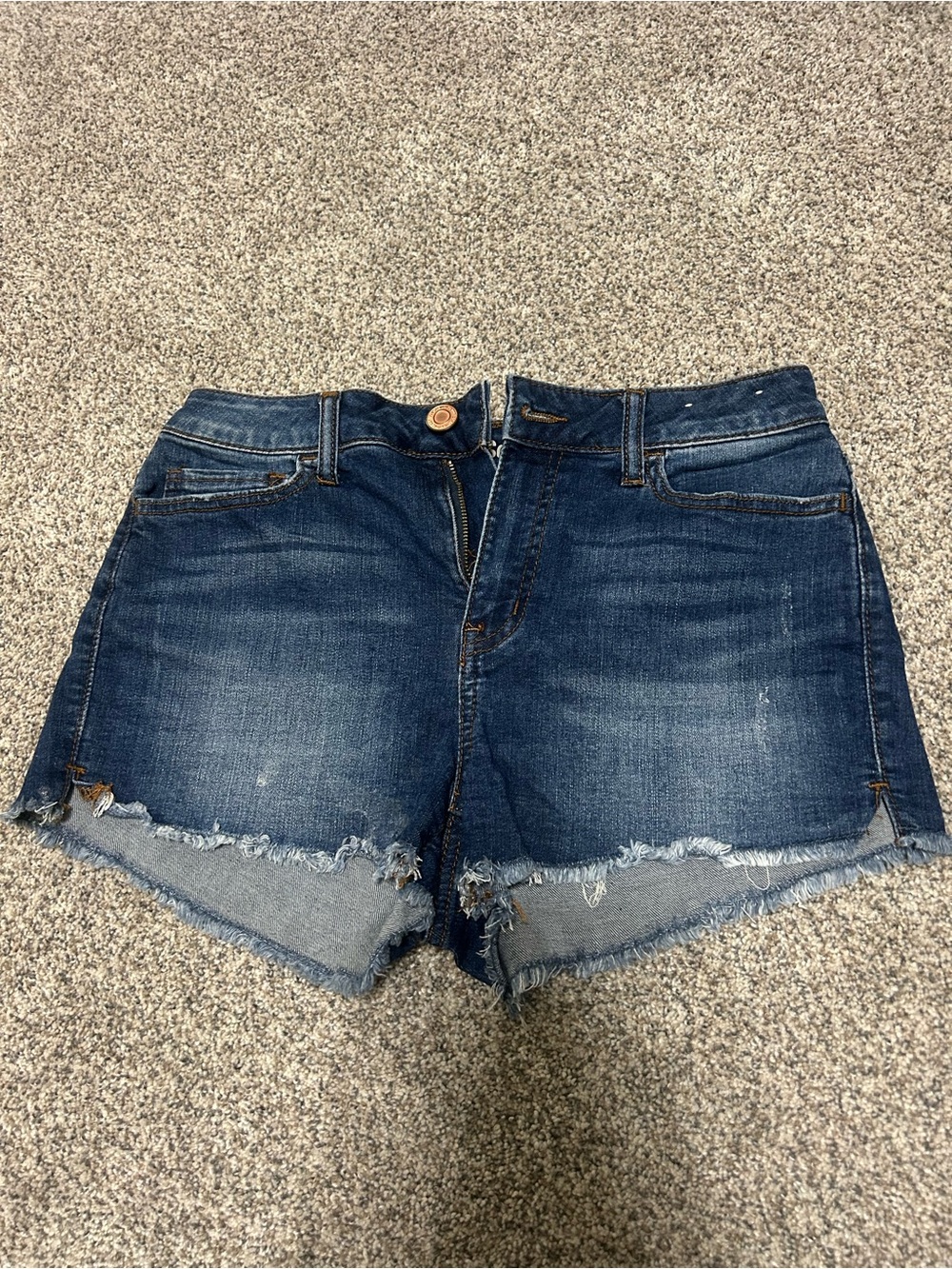 Dark Blue Denim Frayed Hem Women's Shorts